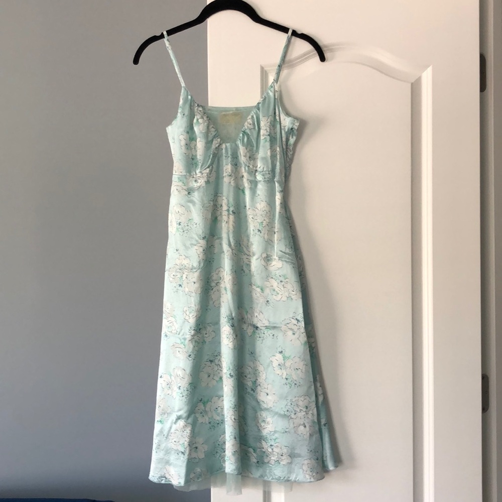 NEW Free People 100% silk light blue green dress 0